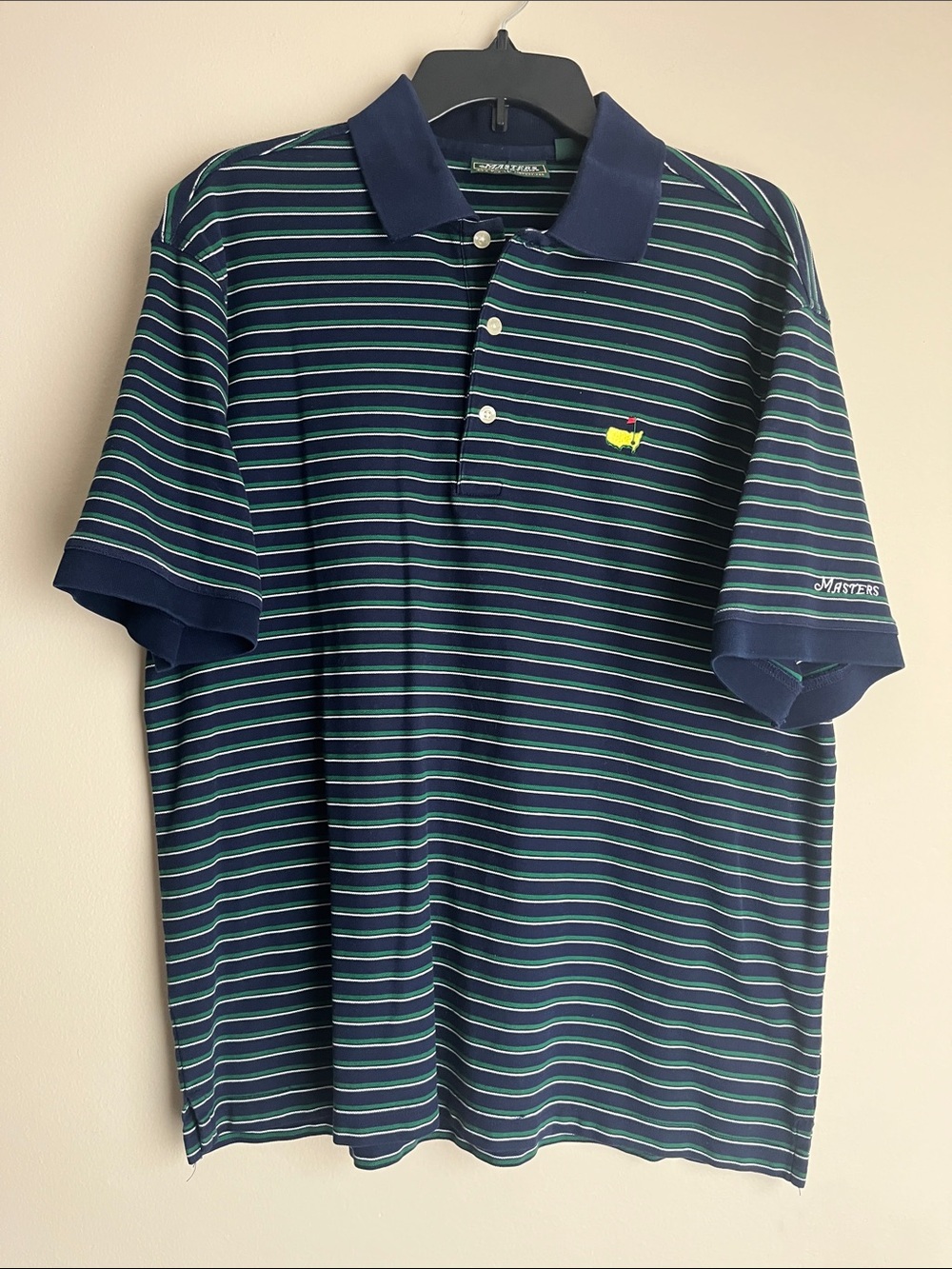 Masters Navy Polo with Green and Light Blue Stripes  100% Pima Cotton